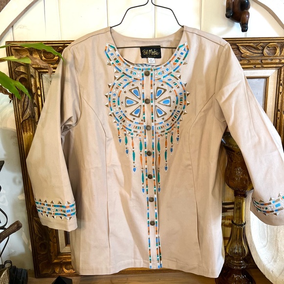 Vintage 1990 Bob Machie Tribal Inspired Jacket Bomber Boho Embroidered - Picture 3 of 5